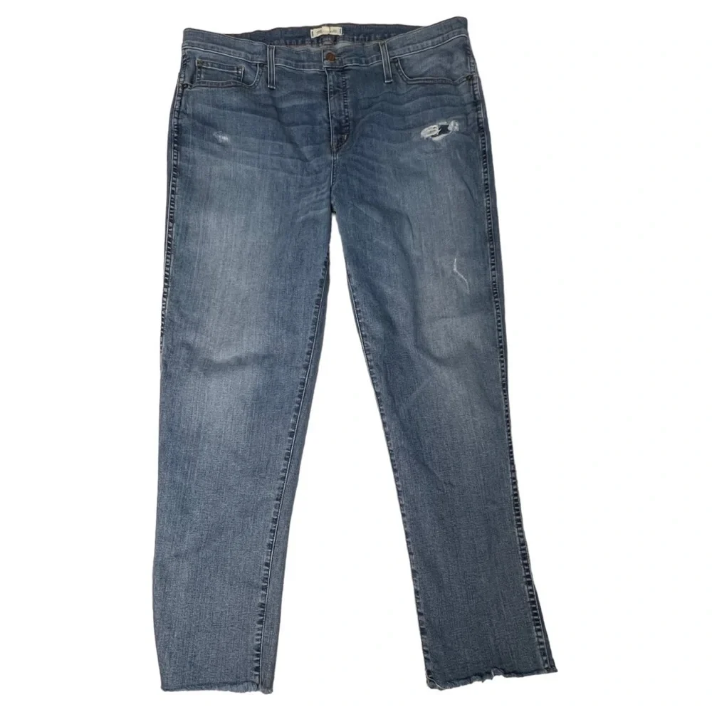 Madewell Womens Blue High Rise Stovepipe Straight Leg Denim Jeans 35T Raw Hem